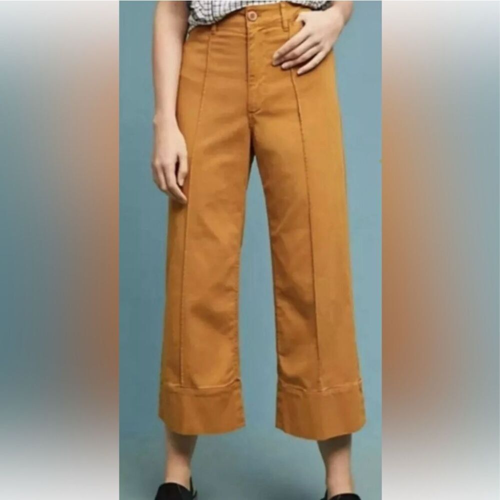 CHINO BY ANTHROPOLOGIE | Cropped Wide Leg Center Seam‎ Pants Caramel Tan | 12